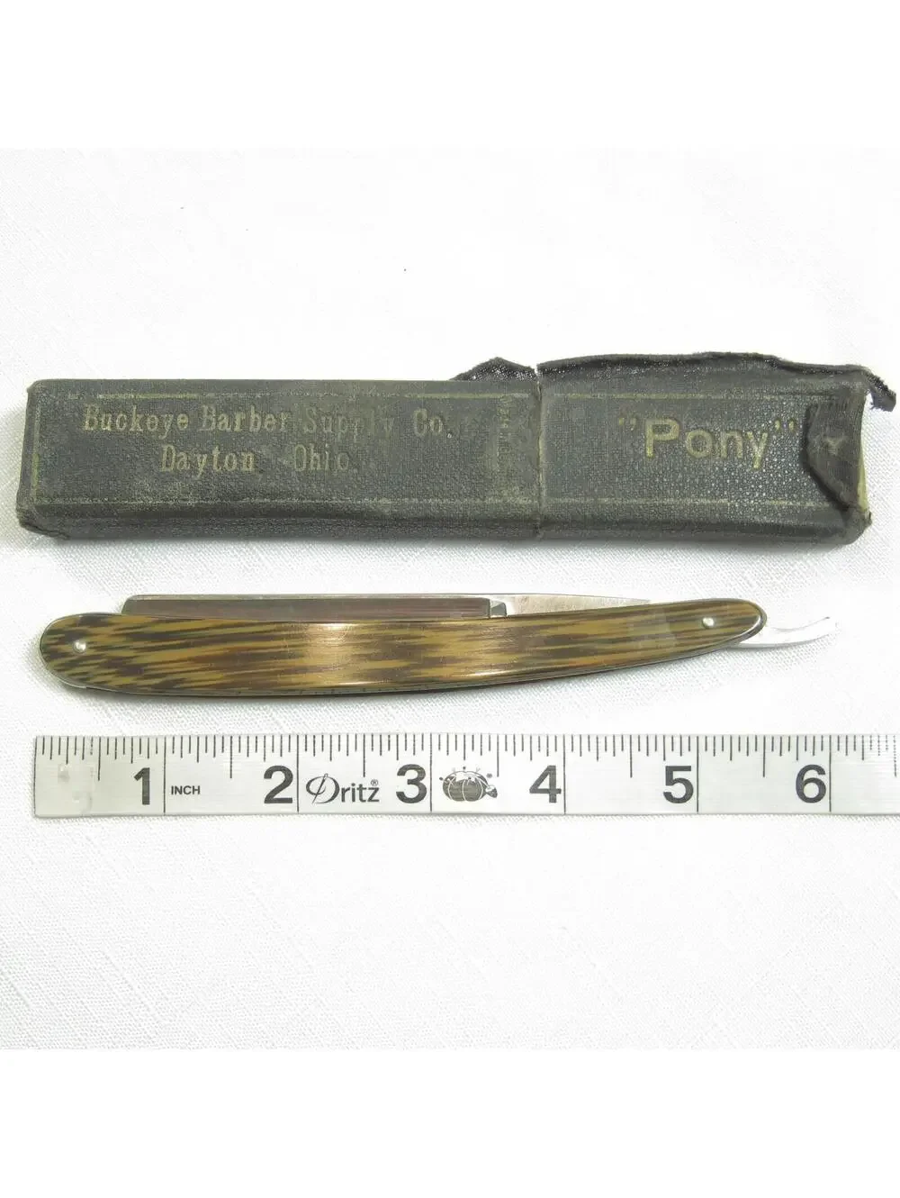 Antique Alwin Straight Razor Ontario Cutlery Co. Geneva NY with Pony Coffin Box